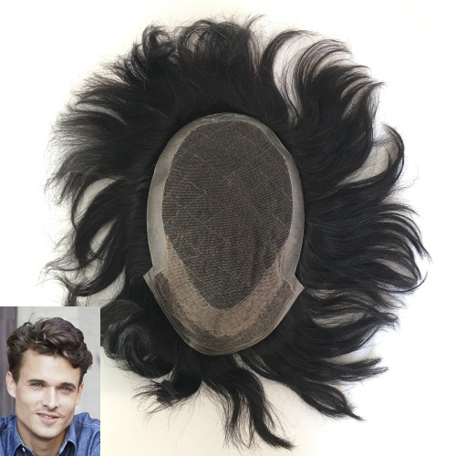 French Lace with 2" PU Back and Sides Double Layer Lace Front Men's Hair Wig Systems